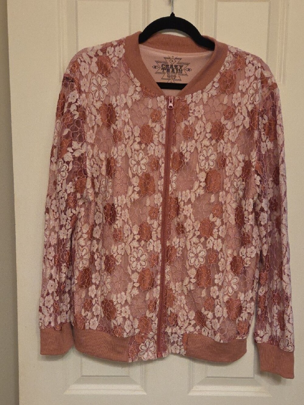 Mauve Lace Bomber Jacket - Picture 3 of 4